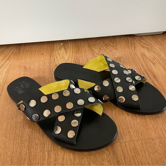 NWOT Sol Sana Black Genuine Leather Studded Crossover Sandals Size 37/7 Revolve - Picture 7 of 9